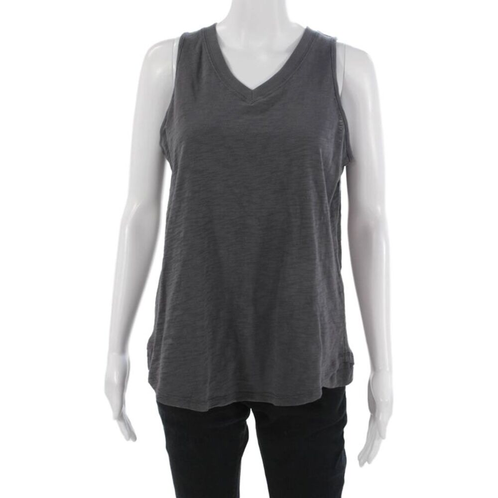 Leallo Womens Basic V Neck 100% Cotton Tank Dark Gray Sleeveless Size S
